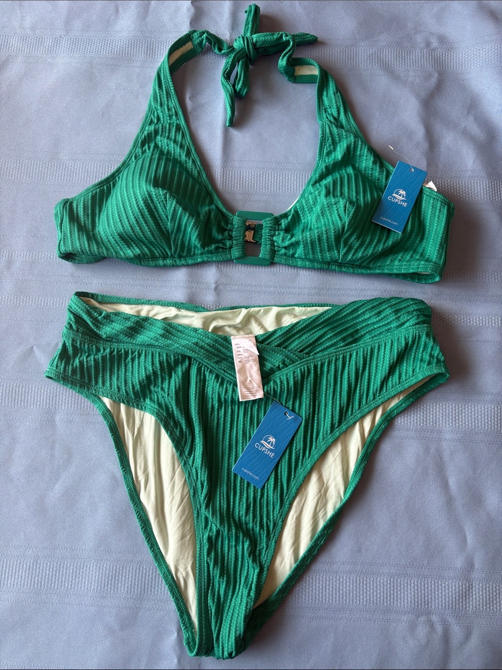 Cupshe Emerald Green Ribbed Halter Bikini Set